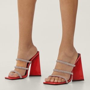 Patent Diamante Strap Flare Heels